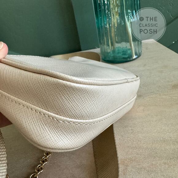 EUC Prada Re-edition Saffiano Mini Beige Crossbody Bag Gold HW - Picture 7 of 12